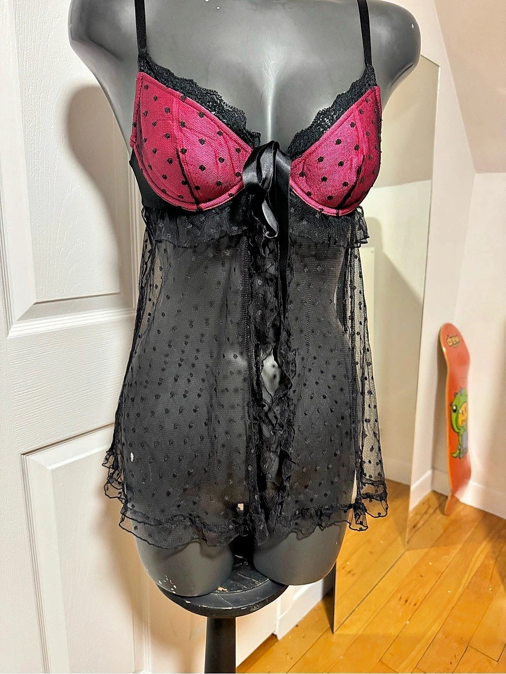 Black & Pink Lace Babydoll
